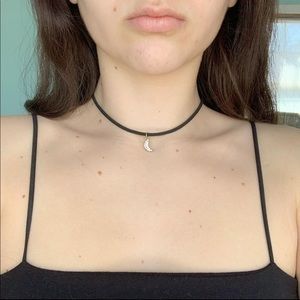 Black suede moon pendant choker